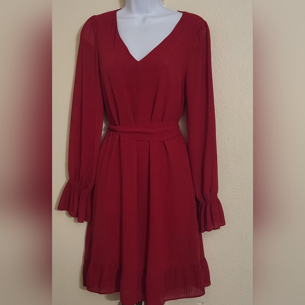Naked Zebra Deep Red Long Sleeve Dress